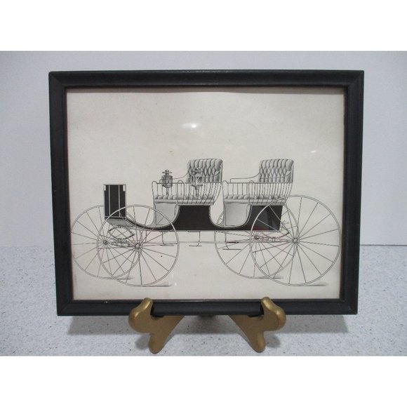 *Vintage Victorian Print Double Seat Covered Buggy Carriage Black on Cream - Picture 1 of 5